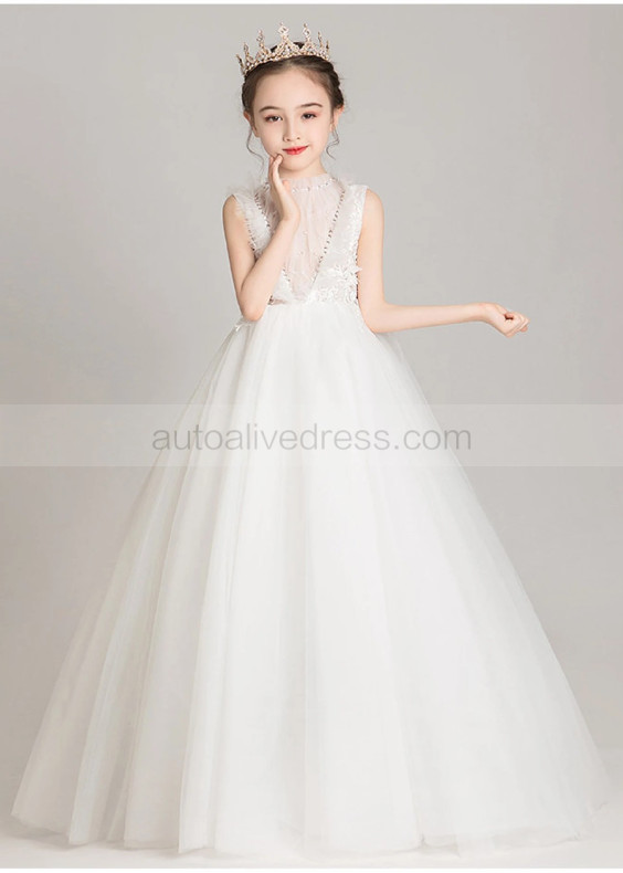 Beaded Ivory Lace Tulle Flower Girl Dress Communion Dress Beaded Ivory Lace Tulle Flower Girl Dress Communion Dress